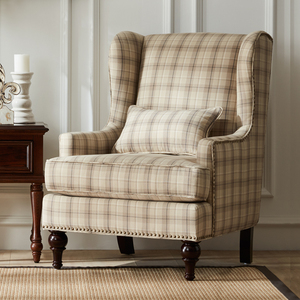 老虎椅美式单人沙发客厅卧室书房家具布艺棉麻休闲实木复古风