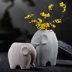 如一花开创意大象陶瓷花瓶摆件干花装饰客厅插花花器桌面装饰摆设