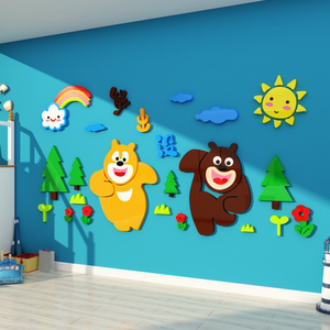 熊出没儿童房间布置卧室墙面装饰床头创意卡通贴纸幼儿园环创主题