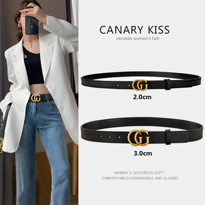 小ck正品皮带女真皮高级感配牛仔裤腰带轻奢双g装饰腰带女士ins风