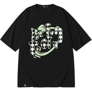 bt潮牌格纹字母音符印花t恤学生纯棉嘻哈情侣短袖男女同款夏季新