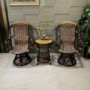 复古藤椅三件套阳台旋转休闲高端单人腾椅靠背椅庭院桌椅茶几组合