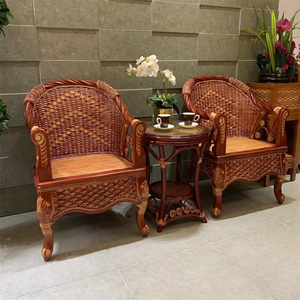 家居天然真藤椅三件套家用阳台桌椅高靠背老人椅休闲高端腾编椅子