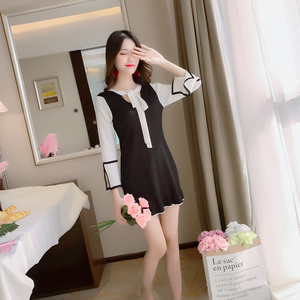 inshop女装旗舰店拉勾勾2017夏装白鹿语单件女装长袖连衣裙短裙