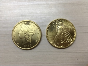 美国1883年自由女神1932年圣高登斯双鹰20元铜镀金币1:1原大2枚