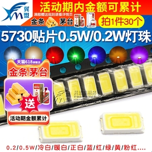 0.5W 0.2W高亮5730冷白色LED贴片灯珠 正白光 暖冷白红蓝绿黄光灯