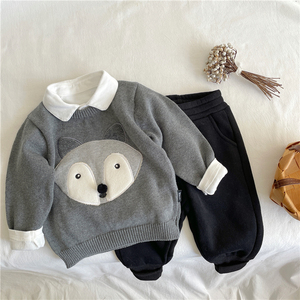 春秋款冬男女童小狐狸纯棉线毛衣宝宝百搭圆领套头气质休闲针织衫