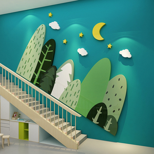 网红森系主题幼儿园楼梯墙面装饰环创材料教室布置托管培训班背景