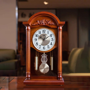 金钟宝客厅实木座钟整点报时摆钟家用桌面台式钟表大号复古石英钟