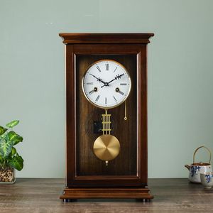 高档欧式复古机械座钟客厅老式中式上链台式实木钟表长方形报时机