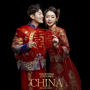 秀禾服情侣套装大码婚装凤冠霞帔新郎新娘出阁中式嫁衣龙凤褂夏薄