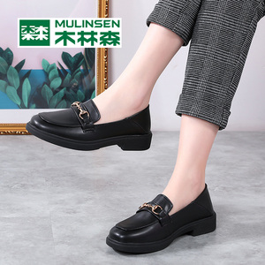 木林森小皮鞋英伦风休闲乐福鞋一脚蹬女鞋夏季2022新款增高单鞋女