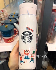 星巴克杯子2019樱花粉色渐变士兵小人随行杯保温杯喝水杯600ml