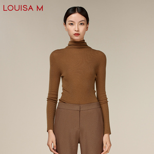 LOUISA M/路逸沙·美2023冬季新款女装咖啡色高领针织毛衫K234T03