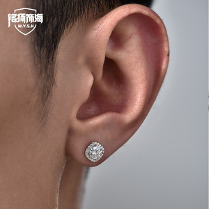mysh s925纯银莫桑石耳钉男士潮流嘻哈高级感单只痞帅满钻耳饰品