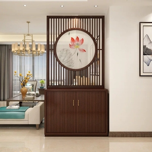 新中式玄关柜 入户屏风隔断客厅现代简约装饰 镂空隔断墙实木鞋柜