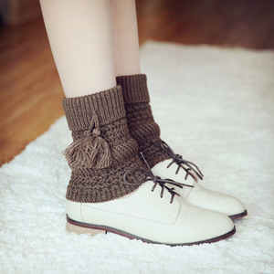 冬季新款袜套加厚保暖护膝鞋套秋冬靴套短款针织护膝流苏堆堆袜黑