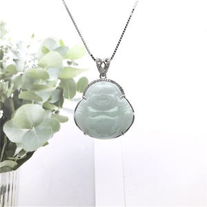 弥勒佛吊坠女款天然a货翡翠大佛公玉坠正品项链包边925银镶嵌锆石