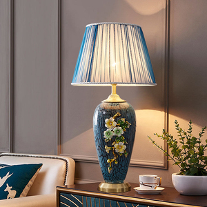 新中式珐琅彩陶瓷主卧室台灯全铜美式奢华床头灯欧式客厅沙发角几
