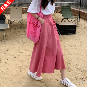 粉色半身裙长裙女夏季2024新款高腰显瘦a字包臀伞裙半裙子松紧腰