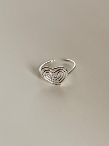 MoonRose韩国镂空线条心形戒指s925纯银小众简约设计开口爱心指环