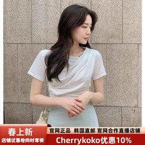韩国代购cherrykoko正品2023.4月春季女装淑女褶皱套头短袖T恤