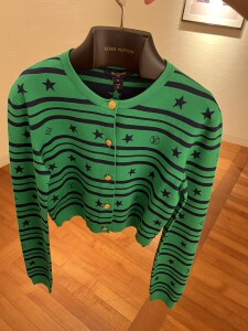 欧洲lv路易威登专柜女士绿色夏季星辰短款开衫针织衫1aa98h