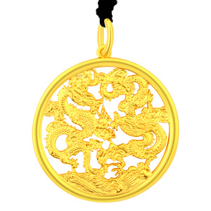 999足金黄金龙形吊坠生肖龙挂坠男士霸气双龙戏珠项坠个性中国风