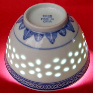 景德镇原光明瓷厂 手工10.5cm 青花玲珑斗笠茶碗/杯 厂货老瓷