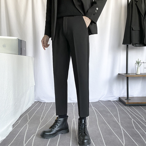 配马丁靴小脚西裤男士高级感春秋九分西装裤直筒宽松垂感休闲裤子