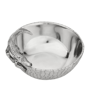 美国 arthur 银色立体鳄鱼 裂纹装饰圆碗饭碗汤碗 15.2cm