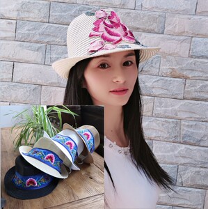 000人付款淘宝新款民族风绣花小礼帽中国风服饰出行旅游沙滩遮阳帽子