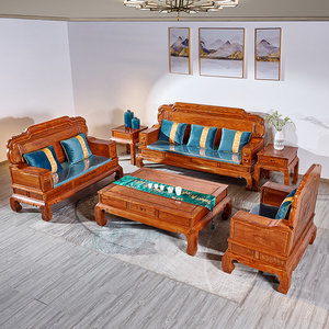 品梨源红木沙发刺猬紫檀中式实木客厅椅组合花梨木福瑞沙发六件套