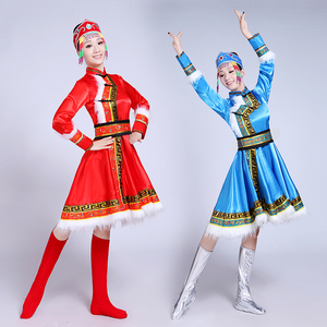 蒙古族演出服少数民族舞蹈服装女成人女款女装内蒙筷子蒙族连衣裙