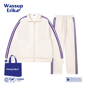 WASSUP ERIKA休闲运动套装男女同款春秋季条纹百搭新款夹克外套潮