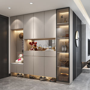 轻奢鞋柜家用进门玄关柜现代简约一体大容量靠墙衣帽柜收纳储物柜