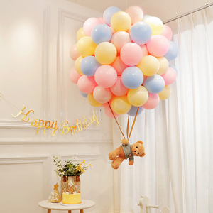 热气球小熊飘空ins复古奶油儿童周岁生日派对装饰场景布置背景墙