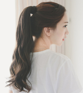 假发女马尾绑带式梨花卷马尾逼真长卷发假马尾真发时尚大波浪马尾