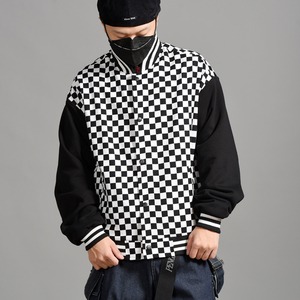 棋盘格棒球服黑白格外套男宽松夹克女少儿齐舞街舞团队定制275