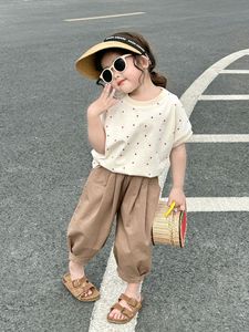 2023夏季女童套装女宝韩版洋气波点上衣休闲萝卜裤八分裤两件套