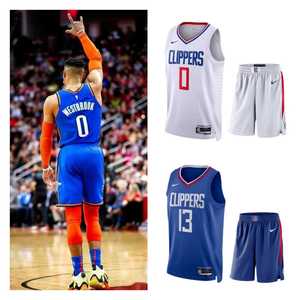 正品耐克快船队13号乔治0号威少2号伦纳德球衣球裤运动篮球服套装