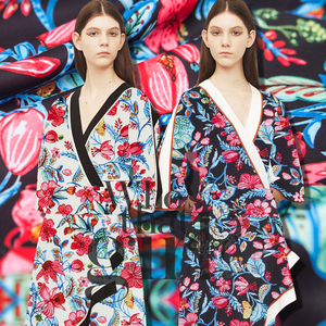 夏日繁花 欧美高密度印花布料面料雪纺花布涤纶面料服装布艺布头