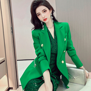 飞姐定制时尚气质西装外套春装2022年新款女绿色百搭修身显瘦西服
