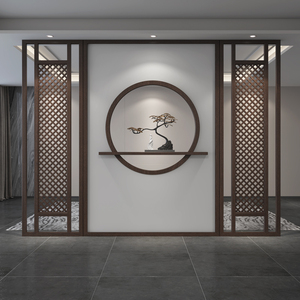 新中式屏风隔断客厅入户玄关木质格栅简约现代卧室遮挡家用办公室