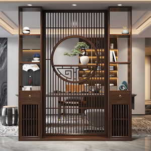 新中式双面实木屏风隔断柜子客厅简约现代进门入户玄关镂空通顶