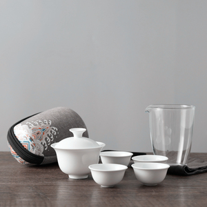 纪森  陶瓷快客杯白瓷盖碗工夫茶具便携式白瓷杯子玻璃公道杯套装