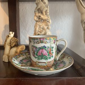 德国回流广彩瓷外销瓷咖啡杯手绘仙桃小号全品