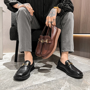 豆豆鞋男一脚蹬真皮韩版英伦配西裤小皮鞋透气休闲乐福鞋男潮
