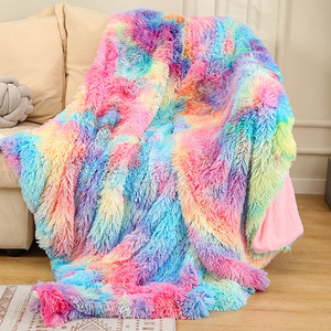 扎染长毛绒毯四季双层礼品沙发窗台卧室地面拍摄背景彩虹床上毯子