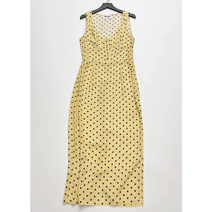 法式高级感背带连衣裙子复古vintage设计感别致黄色波点无袖长裙